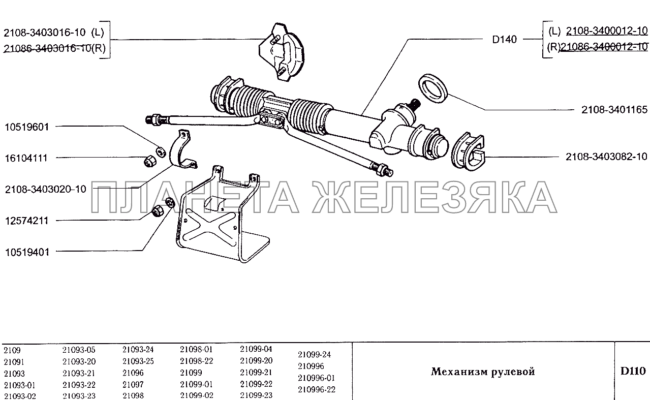 Механизм рулевой ВАЗ-2109
